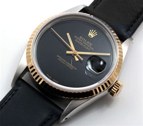 rolex 18k ss datejust custom black onyx leather band quickset|rolex watch bands uk.